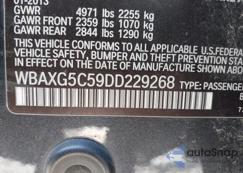 2013 BMW 528I из США, поврежденный, VIN WBAXG5C59DD229268